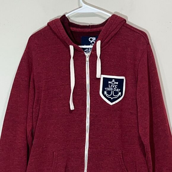 95 Nine Five Ltd. Dark “The Bayside” Red Zip Up Hoodie. Size Medium. - Picture 2 of 5